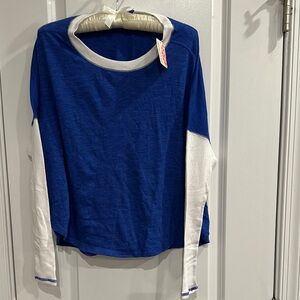 FP Movement by Free People Blue and White Long Sleeve Tee